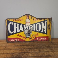 SCARCE 1940s CHAMPION SPARK PLUG DEALER SERVICE FLANGE SIGN METAL 18