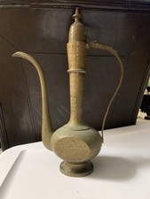 Stunning Vintage Etched Brass Tea pot Footed No.  54 Signed J India 12” picture