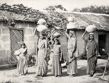 Bhil Women Carrying Water Pots Kathiawar India Village Life Vtg. Photo 19thC. picture