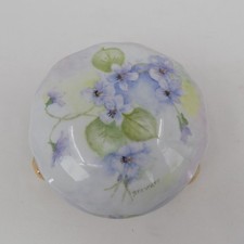 Hand-Painted Porcelain Trinket Box Sweet Violet Floral Design Gold Accents picture