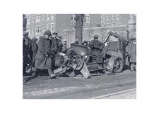 1920s Cambridge Harvard Auto Wreck Driver Sits on Ruin Car Glass Negative OOAK picture