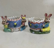 Vintage Lot Of 2 K’s Collection Easter Bunnies With Nut Candy Dishes picture