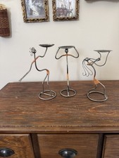 Vintage Mid Century Brutalist Wire Candle Holders Set of 3 Tribal Folk Art picture