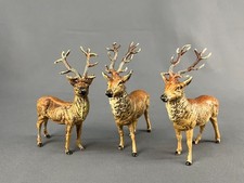 3 Vtg Cast Metal/Lead Stag Reindeer Buck German Figurine German Putz Toy picture