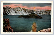 Vintage Postcard Sunset On Crater Lake Oregon picture