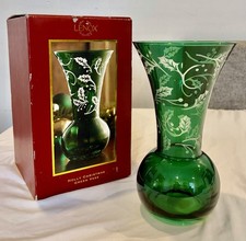 Vintage RARE Lenox Holly Christmas Green Crystal Vase Etched Holly Design 10