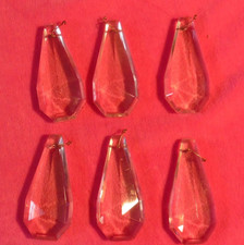 Lot of 6 Matching Salvaged Vtg Chandelier Crystal Pendants Squared TearDrop picture