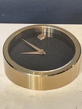Vintage Movado Museum Brass Desk Clock German Made MCM 4.5” Black Dial picture