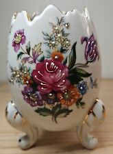 Vintage Cracked Egg Footed Planter Vase with Gold Trim and Flowers 5