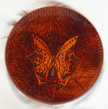 Vintage Japanese Lacquerware Round Plate Butterfly Motif Sanuki Carving Kagawa picture