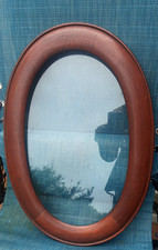 Antique 1800’s A.P.C Bonte? Cherry? Ohio Wood Oval Picture Frame 21 x 14.5 glass picture