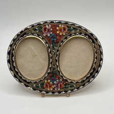 Vintage Italian Style Micro Mosaic Double Picture Frame Brass Floral Glass 4x3 picture