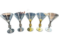 Set of 5 Vintage Clear Martini Glasses Gold & Silver Soldier Figurine Stemmed picture