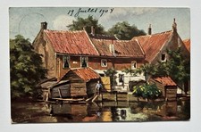 1908 Dutch Canal Waterfront Houses Scene Antique Europe Postcard F4 picture