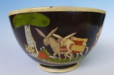 Vintage 1940 Mexican Tlaquepaque black donkey cactus bowl 8 5/8