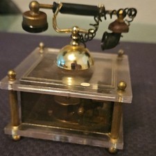 Sankyo Miniature Telephone Music Box Clear Acrylic Base Corded Handset HK picture