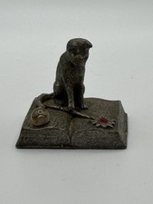 Vintage Gallo Pewter Cat Sitting On Spell Book Gemstones Miniature Figurine picture