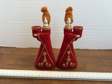 Pair Vintage MCM Napco Christmas Red Velvet Lady Candle Holders Japan 7.25” Tall picture