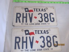 Pair Texas License Plate 1992-1995/The Lone Star State/#RHV-38G nice picture