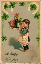 Vintage Victorian Postcard 1907 A Happy New Year - Serving the Champagne picture