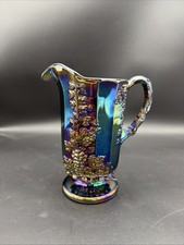 Mosser Glass Amethyst Purple Carnival Pitcher with Grape & Leaves Pattern, Stamp picture