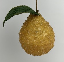 Vtg Set of (6) Sugar Beaded Golden Pear Christmas Tree Ornaments Sparkle Glitter picture