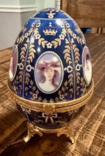Limoges China Cobalt Blue Gold Portrait Egg Hinged Porcelain picture