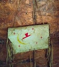 Native American  Hand-Painted Raw-Hide Leather Pouch Bag with Fringe picture