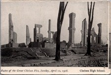 1908 Chelsea Fire Ruins Chelsea High School Postcard Tichnor Bros. picture