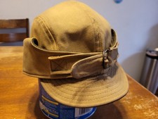 VTG Filson Mackinaw Wool Ear Flap Cap Tan Made in USA Hunting Outdoor Hat Adjust picture