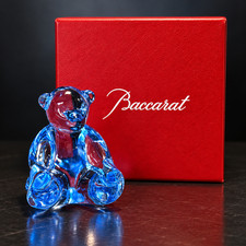 Baccarat Teddy Bear Spinning Figurine Blue Crystal Original Box 2101177 picture