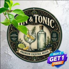 Gin and Tonic Cocktail Recipe Ornate Round Aluminum Metal Tin Sign Bar Decor picture
