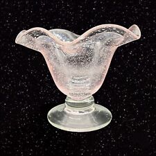 Studio Art Glass Footed Bowl Pink Bullicante W Clear Bottom  Vintage 5”t 7”w picture