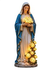 Virgin Mary Garden Light, Mary Statue With LED Glowing Roses Resin Blessed Decor picture