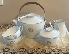 Vintage Noritake Bessie 5788 Tea Set Teapot Sugar Creamer Cups Bamboo Handle picture