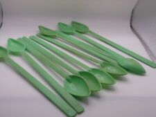 10 Vtg Green, 8 Inch, Reusable Hard Plastic Iced Tea Spoons picture