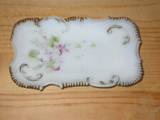 antique Milk Glass ORNATE TRAY Dish ** Fluted Edge ** PAINTED DESIGN picture