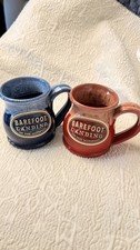 DENEEN 2 Medium Pottery Artisan signed Mugs USA Navy/Red Drip Glaze 12oz Logo picture