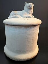 Lion Figurine Canister Gray Distressed Matte Ceramic Trinket Jar picture