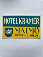 Vintage HOTEL KRAMER Decal Malmo, Sweden 3 1/2 x 5 1/2 picture