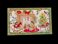 1 Norcross VTG Xmas Greeting Card All gathered by Crackling Fireplace Doll, Owl picture