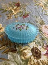 Fenton Hand Painted Blue Lidded Trinket Box, Sticker & Signed By K. Brightbill picture