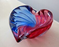 ART GLASS CRANBERRY & BLUE SWRL GLASS HEART SHAPE BOWL VALENTNES GIFT candy dish picture
