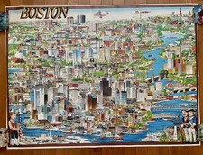 1982 Original Vintage Archar Boston Cartoon Illustrated Travel Map Poster Print picture