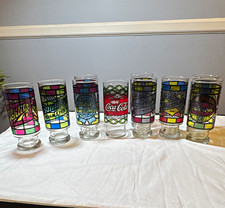 Vintage 1970s Stained Glass Beer Glasses Lot 10 Schlitz Pabst Miller Coke picture