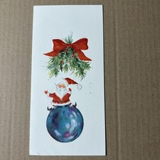 Vintage 1968 Hallmark Christmas Card Santa Blue Ornament Mistletoe picture