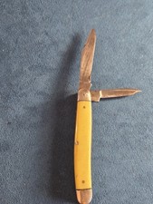 Vtg Kutmaster Utica NY 2Blade Folding Jack Pocket Knife Smooth Yellow Delrin USA picture