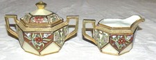 Nippon Ornate Hand-painted 6-sided Creamer & Sugar picture