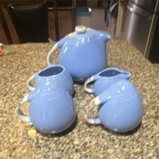 Hall's Rose Parade Blue Floral Ceramic Tea Set 4pc Teapot Creamer Sugar Shaker picture