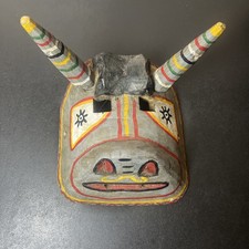 Guatemalan hand Carved Hand Painted Bull Wooden Mask 8”x8” Vintage picture